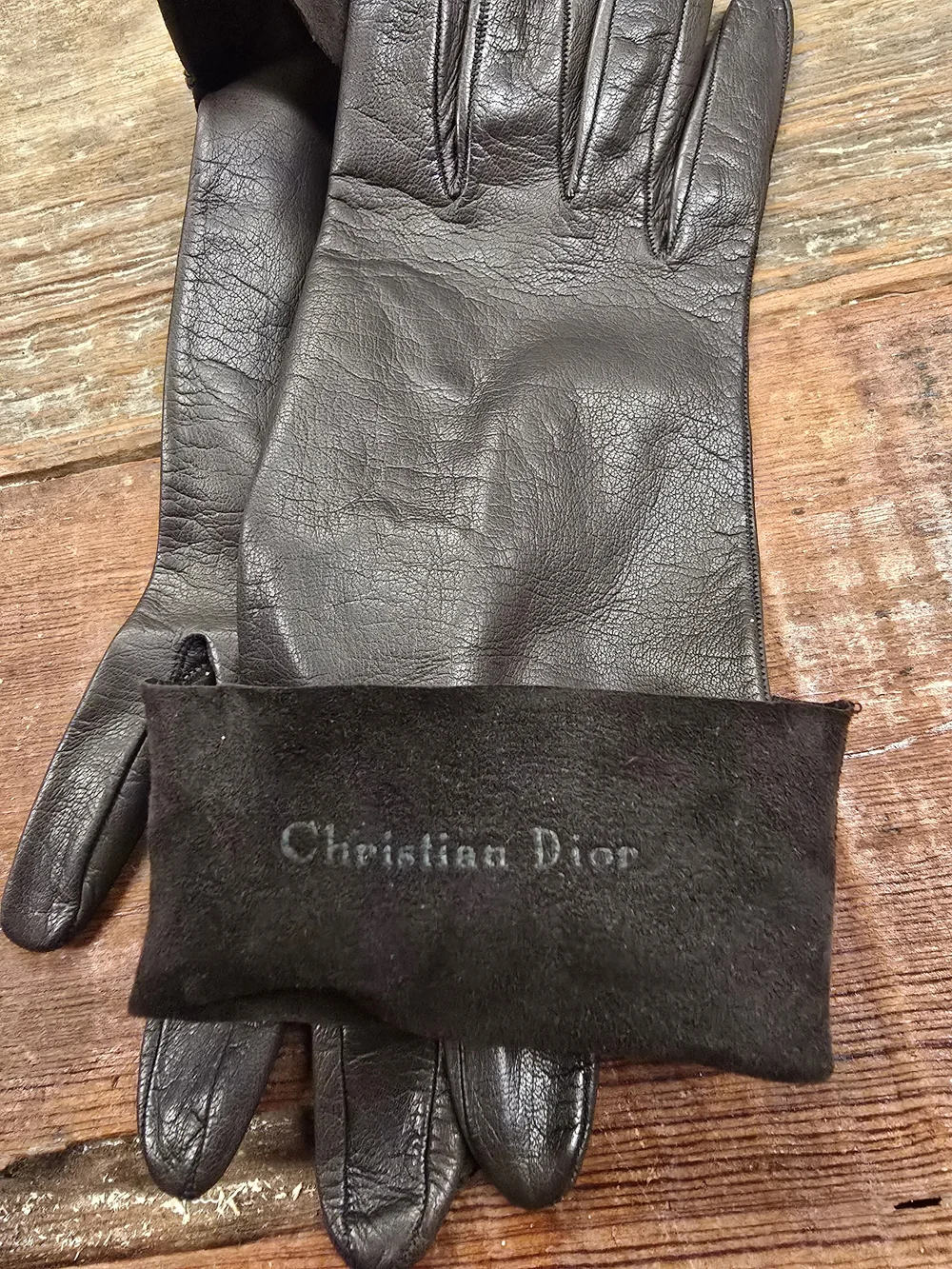 Vintage Christian Dior Women's Dark Brown Leather Mid-Long Gloves